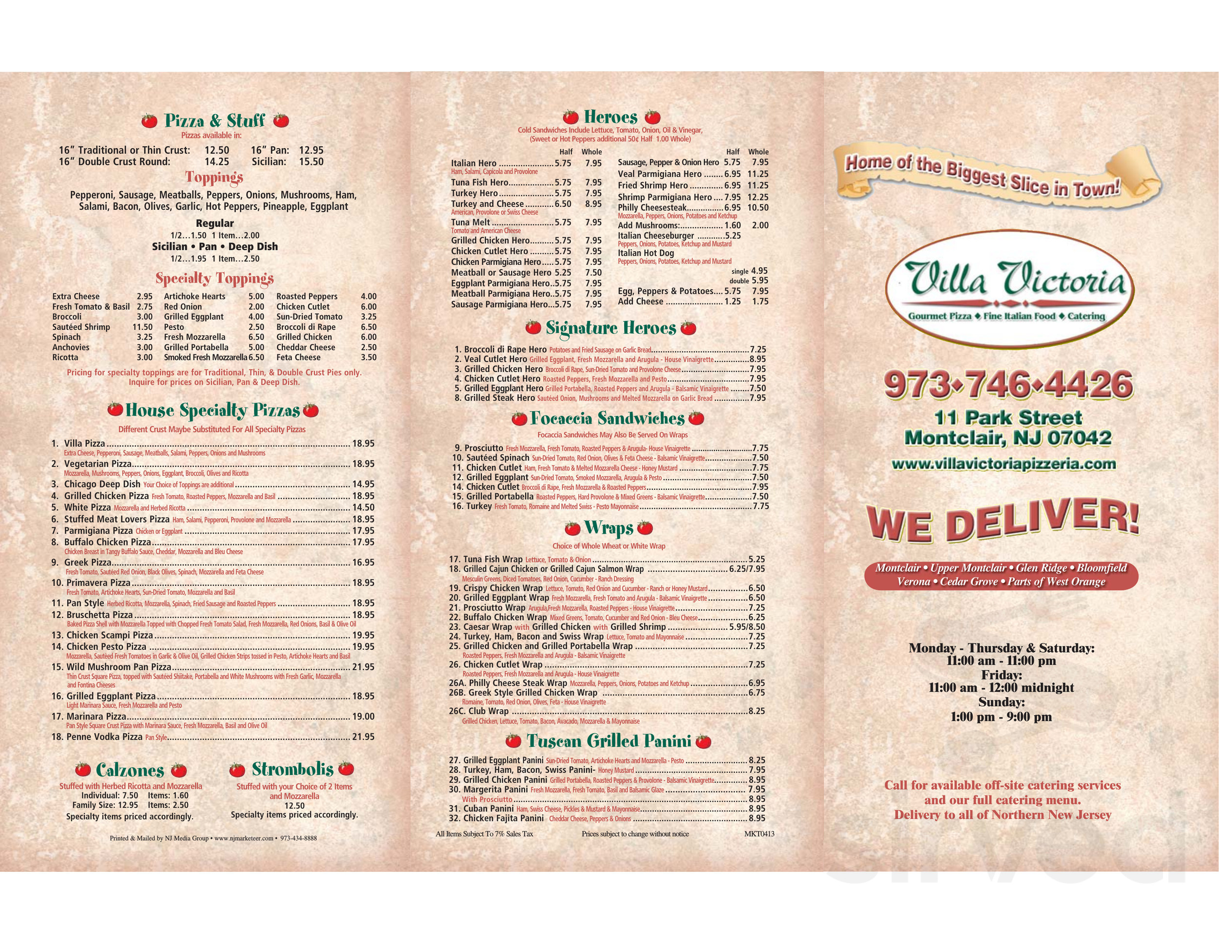 Villa Victoria Pizzeria menu in Montclair, New Jersey, USA