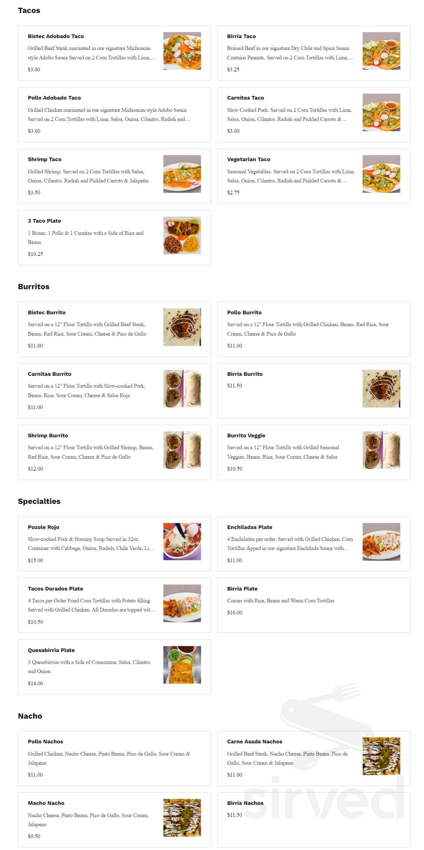 Elvia's Sazon Mexican Street Food menu in Vallejo, California, USA