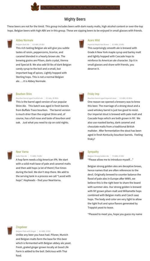 Hopshire Farm and Brewery menu in Freeville, New York, USA