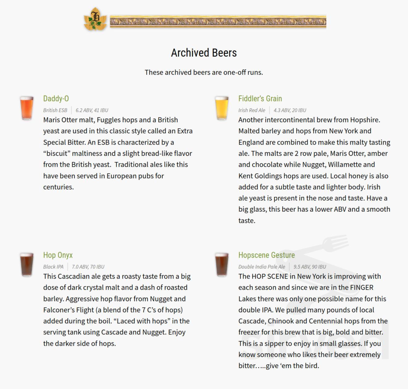 Hopshire Farm and Brewery menu in Freeville, New York, USA