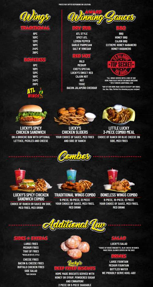 ATL WINGS menu in Queen Creek, Arizona, USA