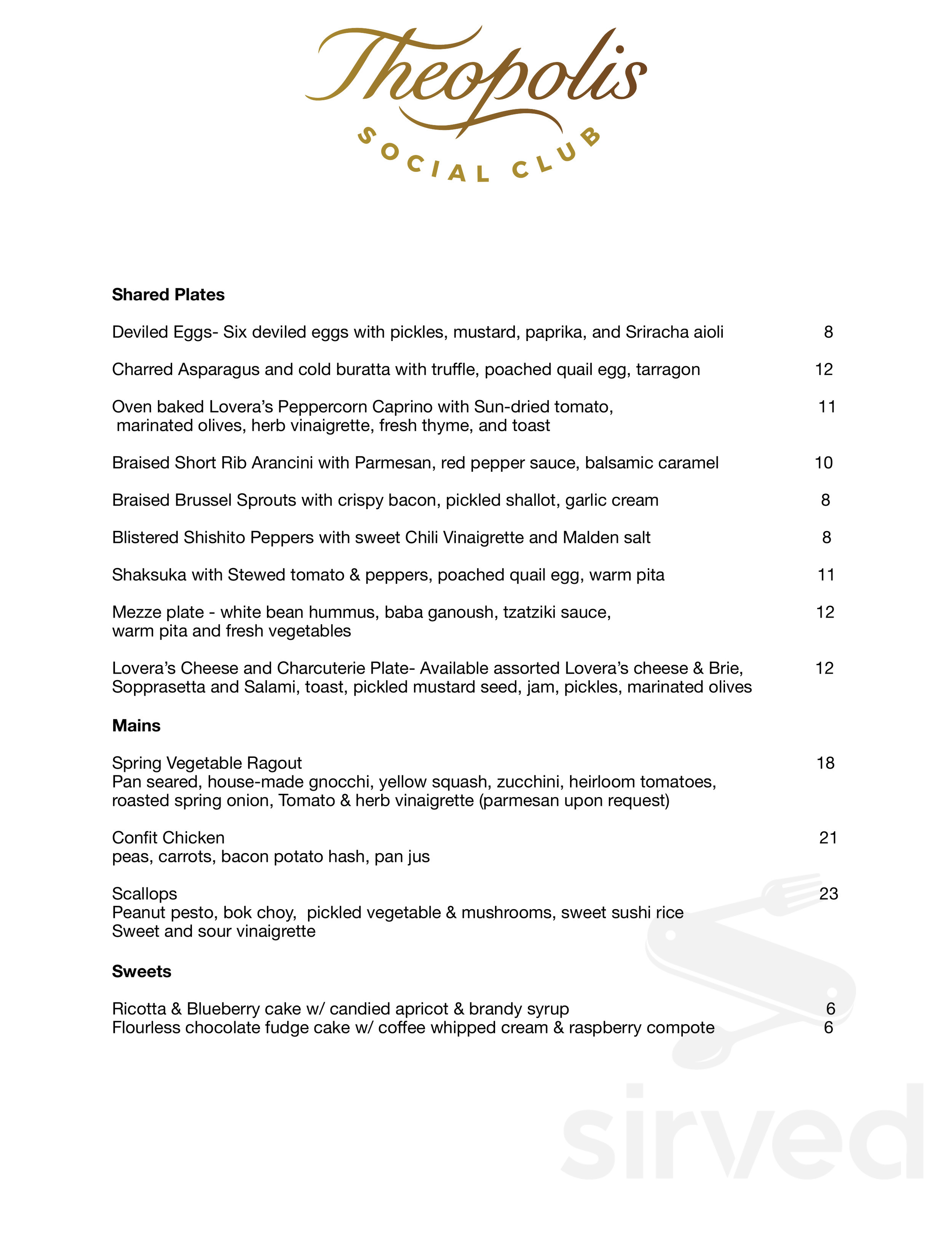 Theopolis Social Club menu in Shawnee, Oklahoma