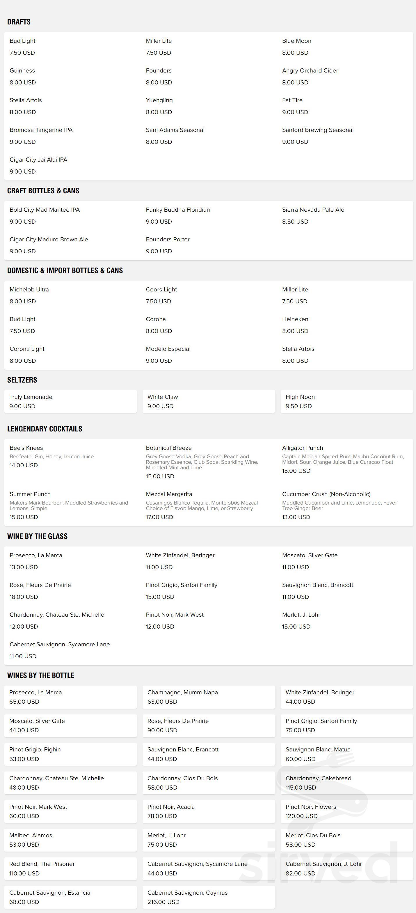 Wreckers Sports Bar menu in Kissimmee, Florida, USA