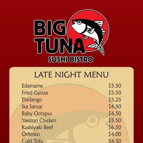 Big Tuna Sushi Bistro menu in Chico, California, USA