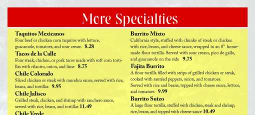 Menu for EL LAGO MEXICAN RESTAURANT ( Branson west Mo) in Branson West ...
