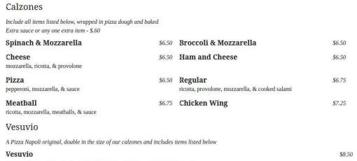 Menu for Pizza Napoli & Restaurant in Bradford, PA | Sirved
