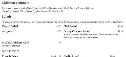 Menu for Pizza Napoli & Restaurant in Bradford, PA | Sirved