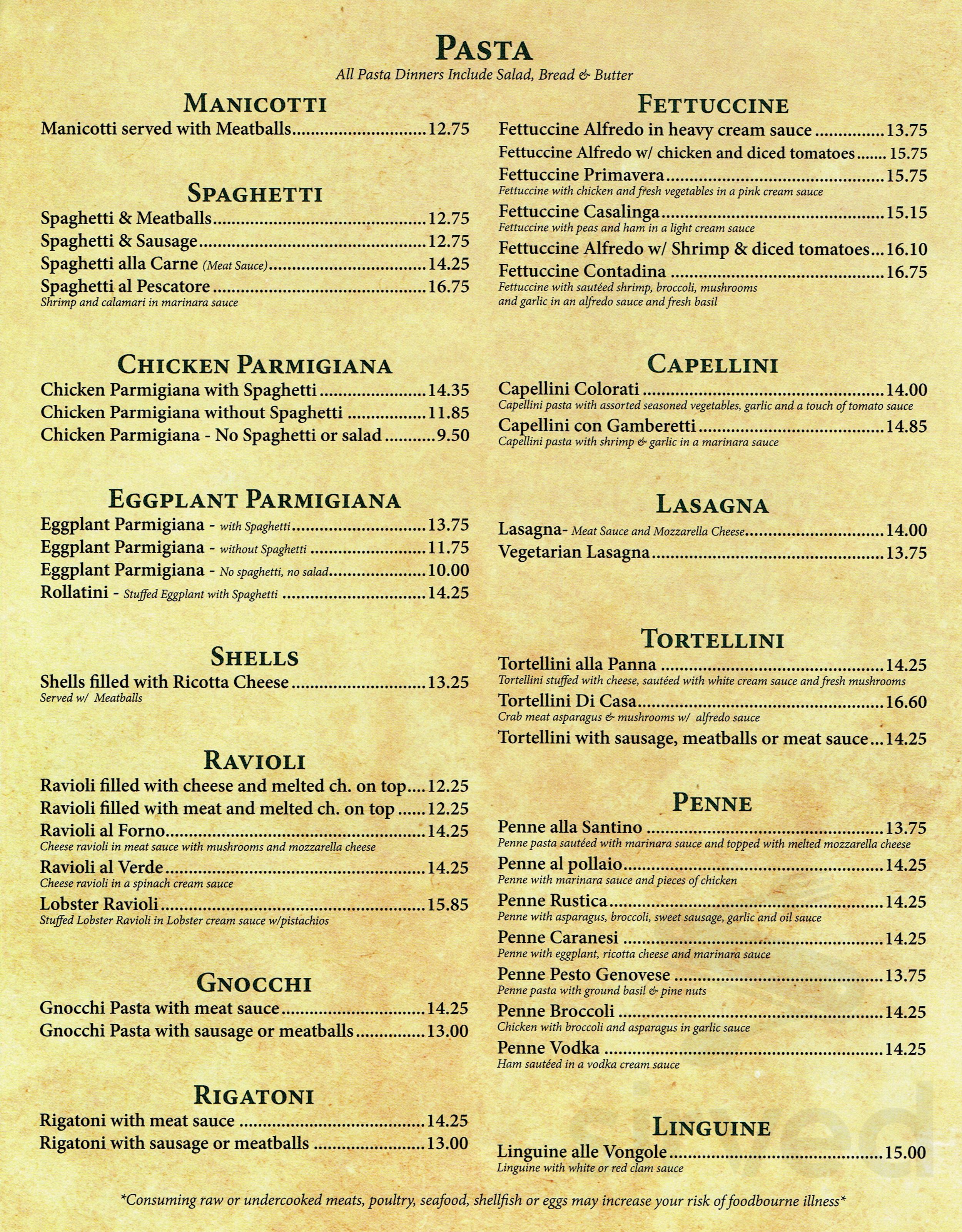 Santino's Italian Restaurant menu in Williamsport, Pennsylvania, USA