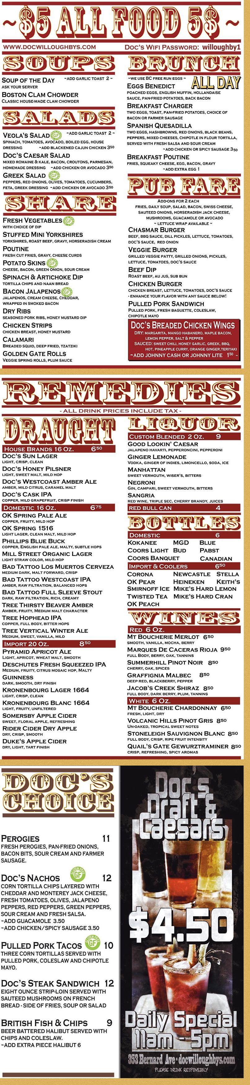 Docs menu in Kelowna, British Columbia