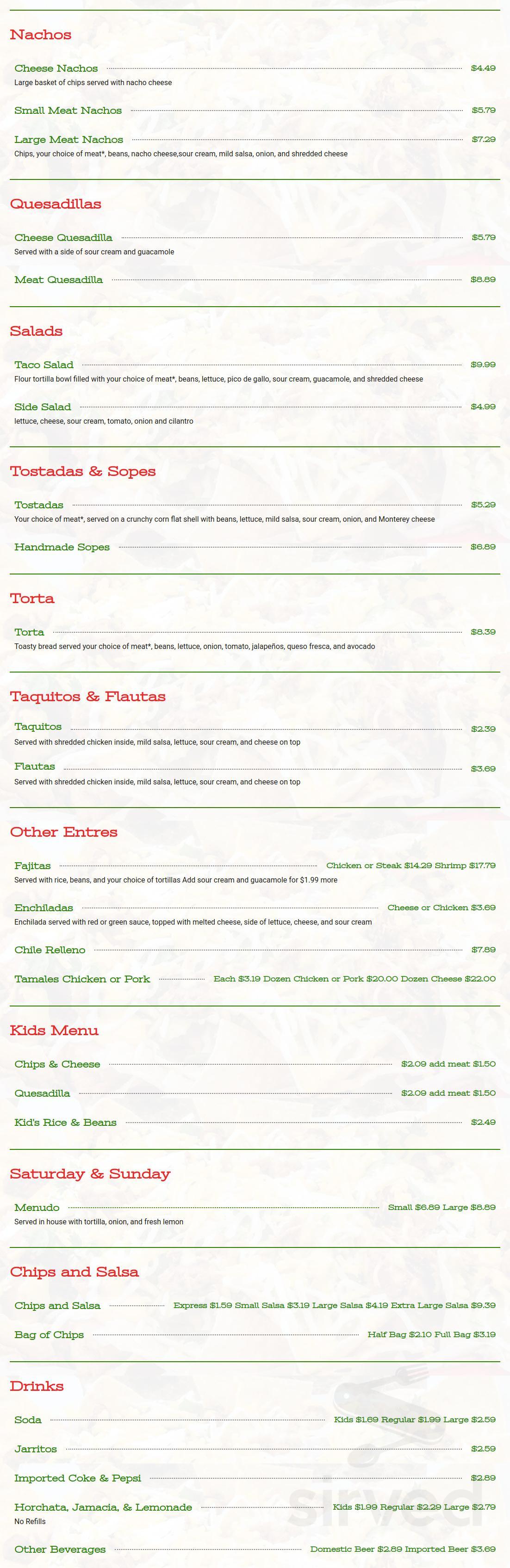 La Unica's Fresh Mex menu in Yuba City, California, USA