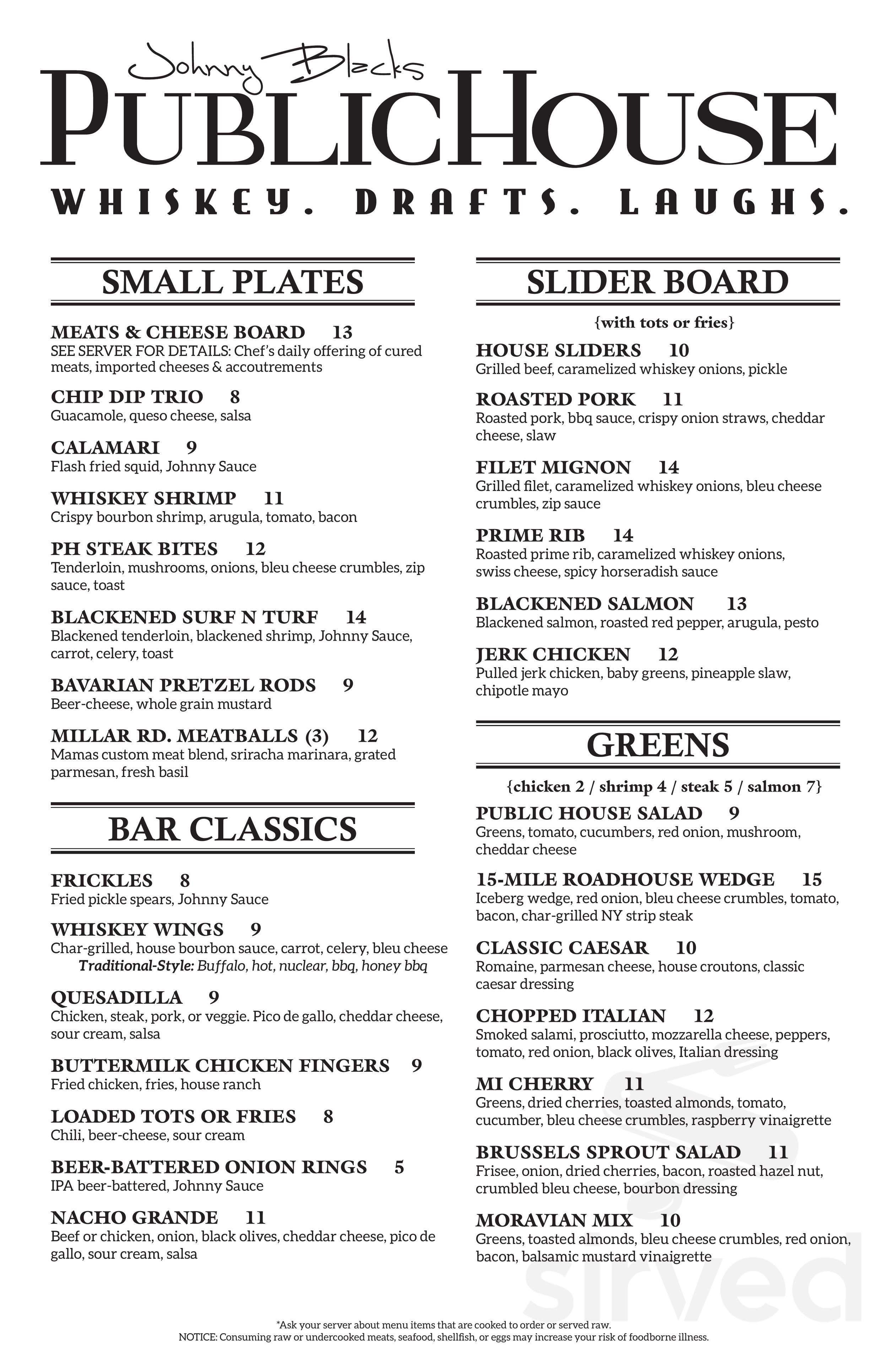 Johnny Blacks Public House menu in Sterling Heights, Michigan, USA