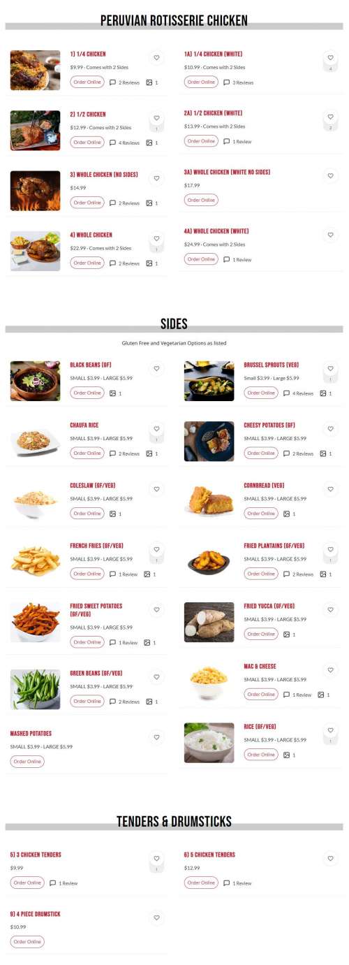 Mr. Jack Peruvian Rotisserie Chicken menu in Eldersburg, Maryland, USA