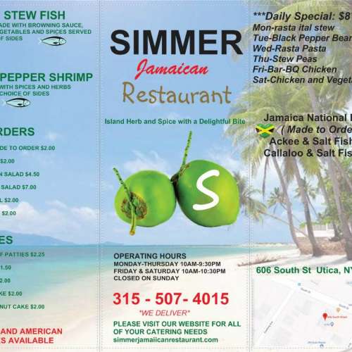 Simmer Jamaican Restaurant, LLC menu in Utica, New York, USA