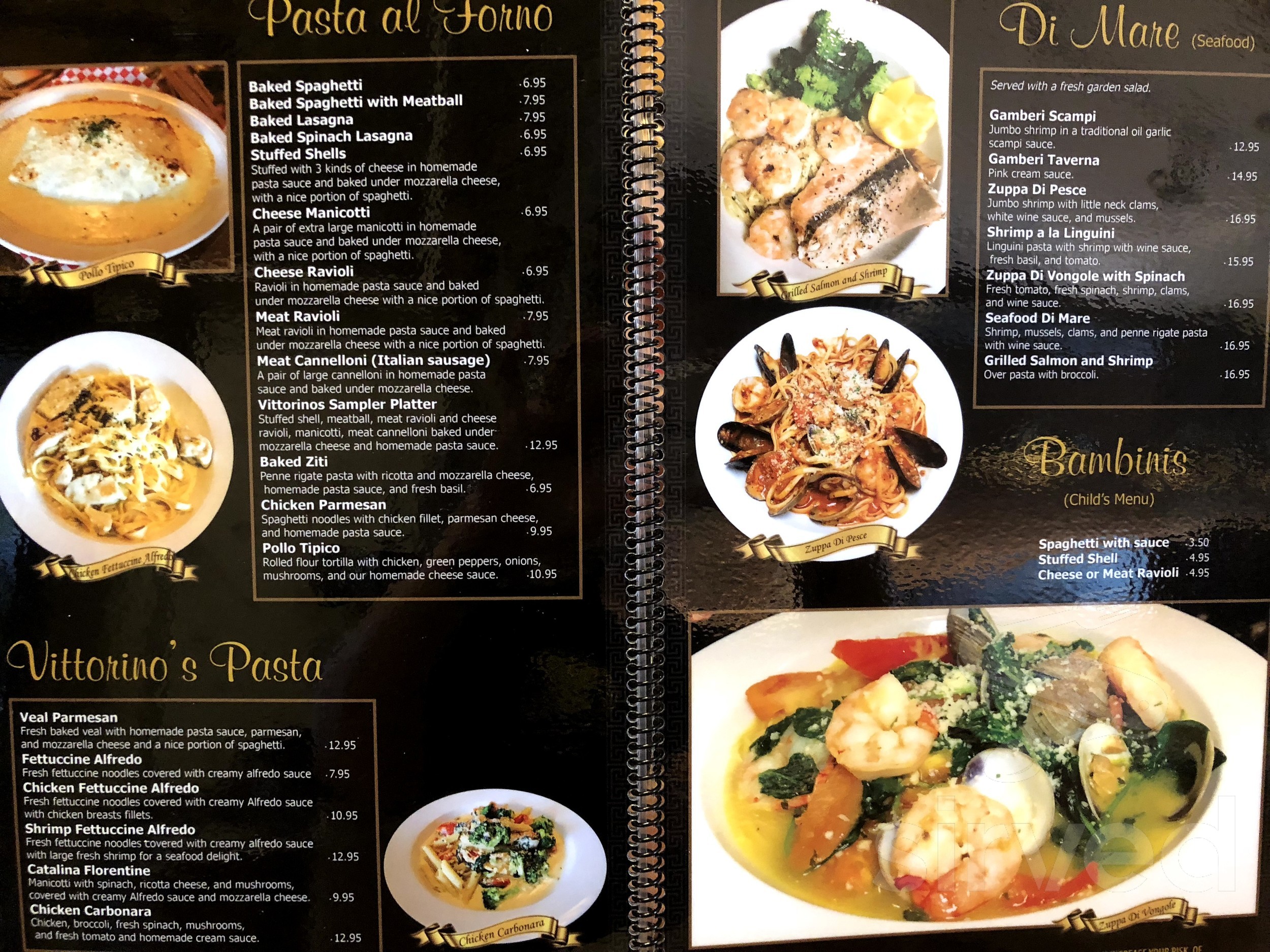 Vittorino's Italian restaurant menu in Loudon, Tennessee, USA