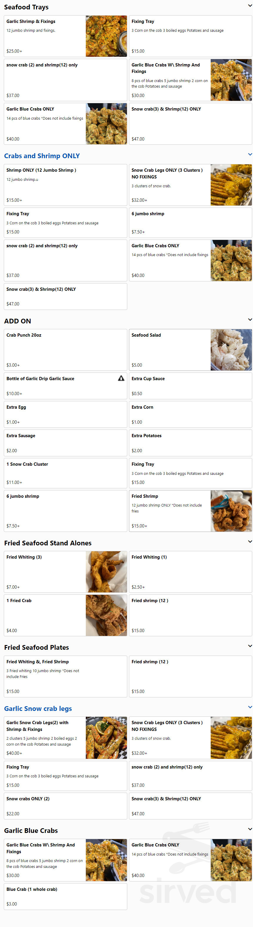 Taste My Garlic Crabs menu in Ridgeville, South Carolina, USA