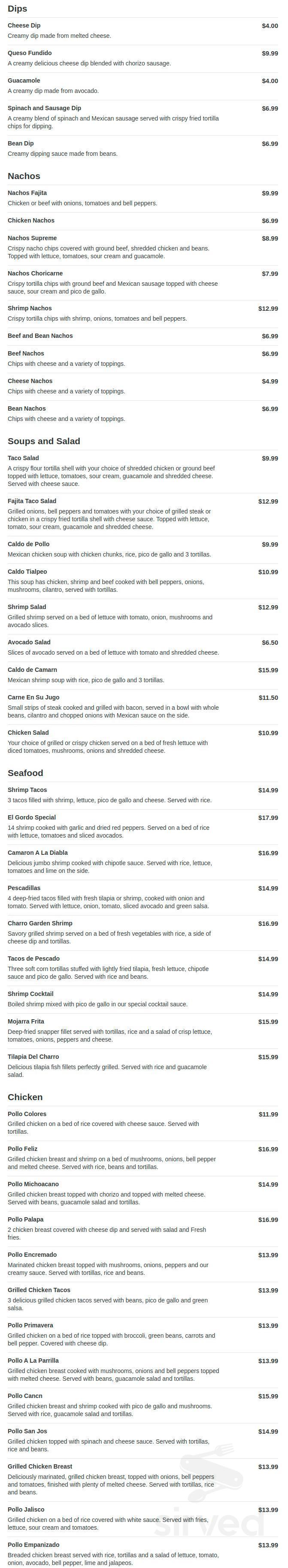 Menu - Decatur IL's Charro Mexican Restaurant and Bar | Sirved