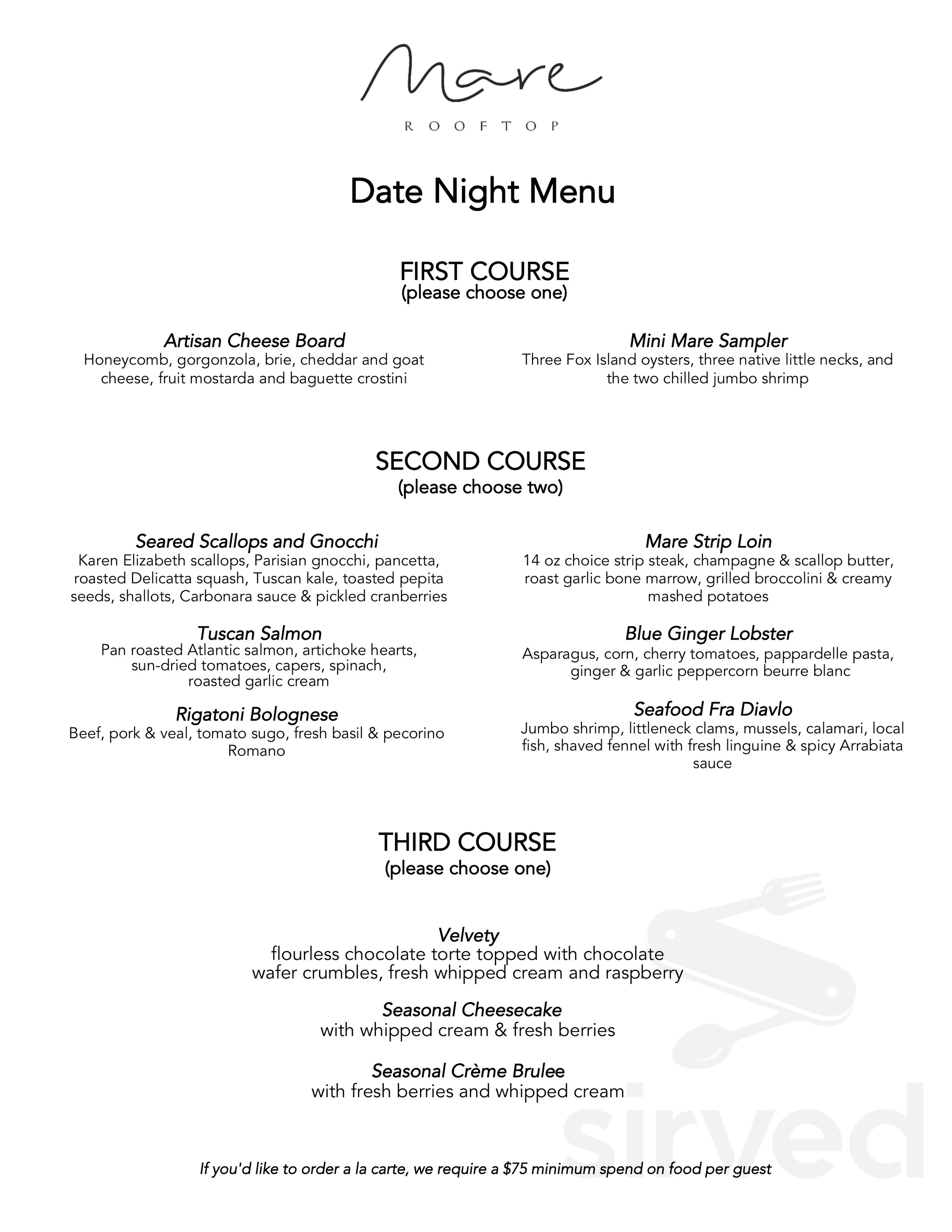 Menu - Providence RI's Mare Rooftop | Sirved