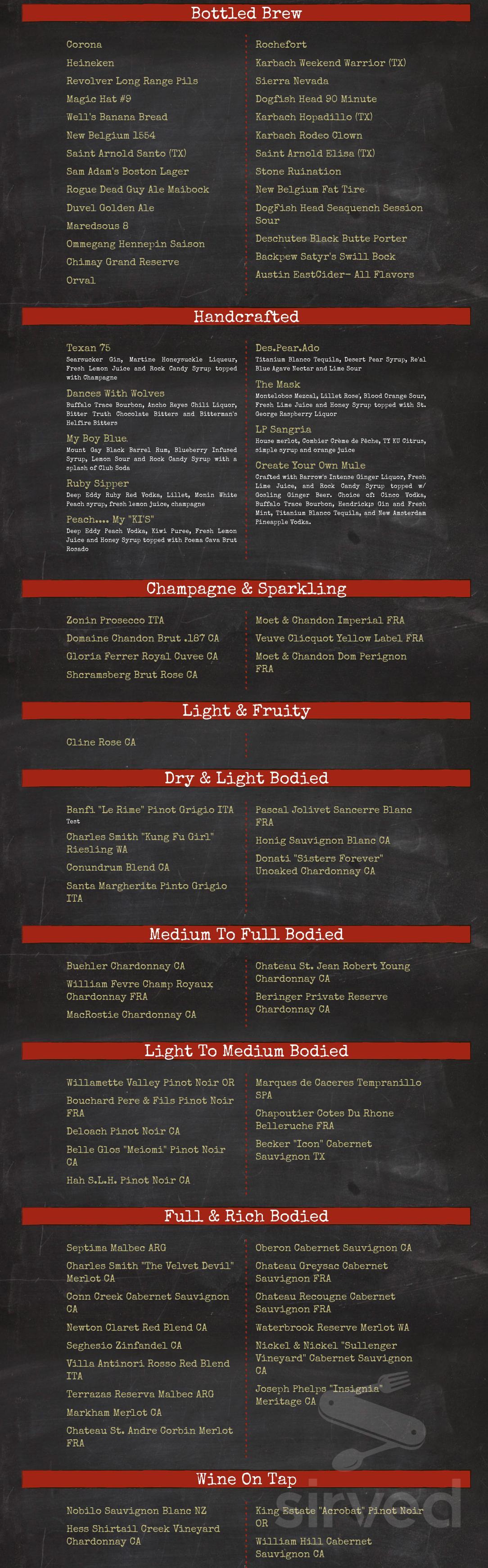 Local Pour menu in The Woodlands, Texas, USA