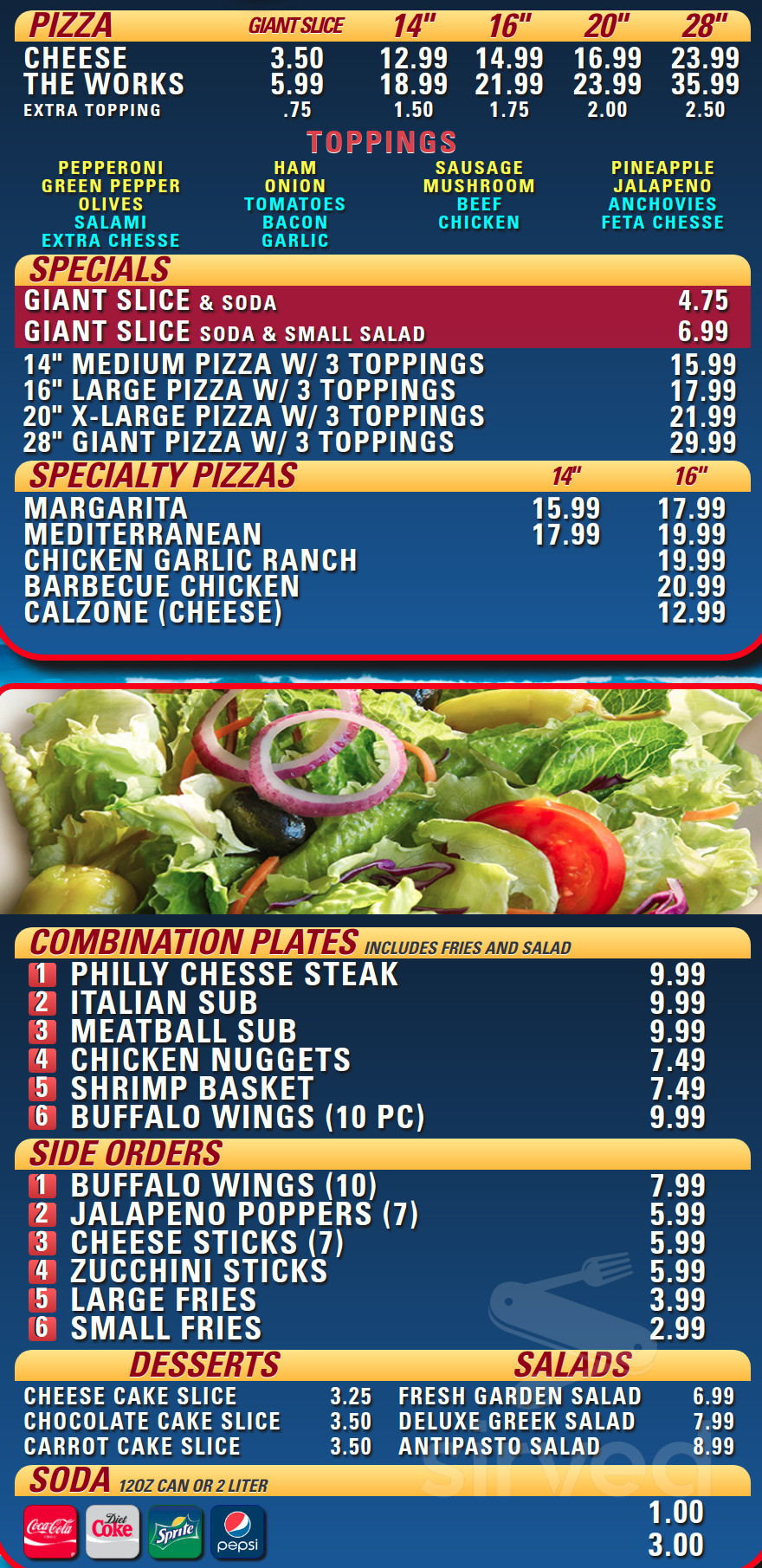 Seacoast Giant Pizza menu in Imperial Beach, California