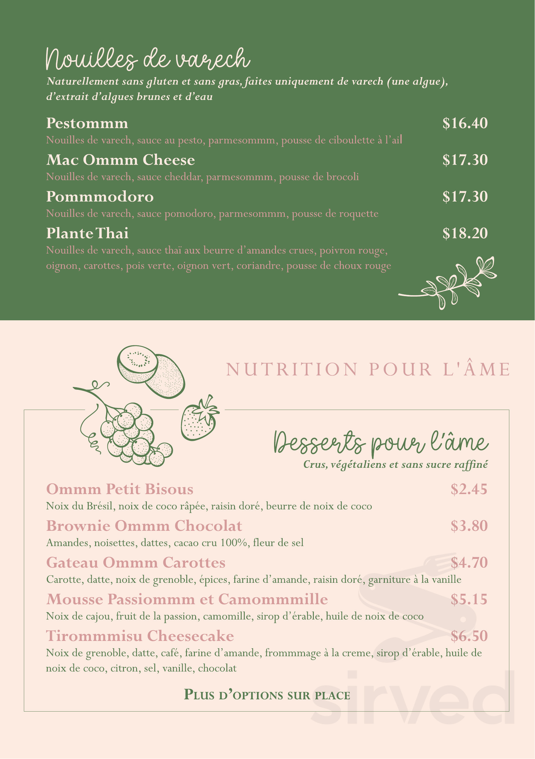 Om plante menu in Magog, Quebec, Canada