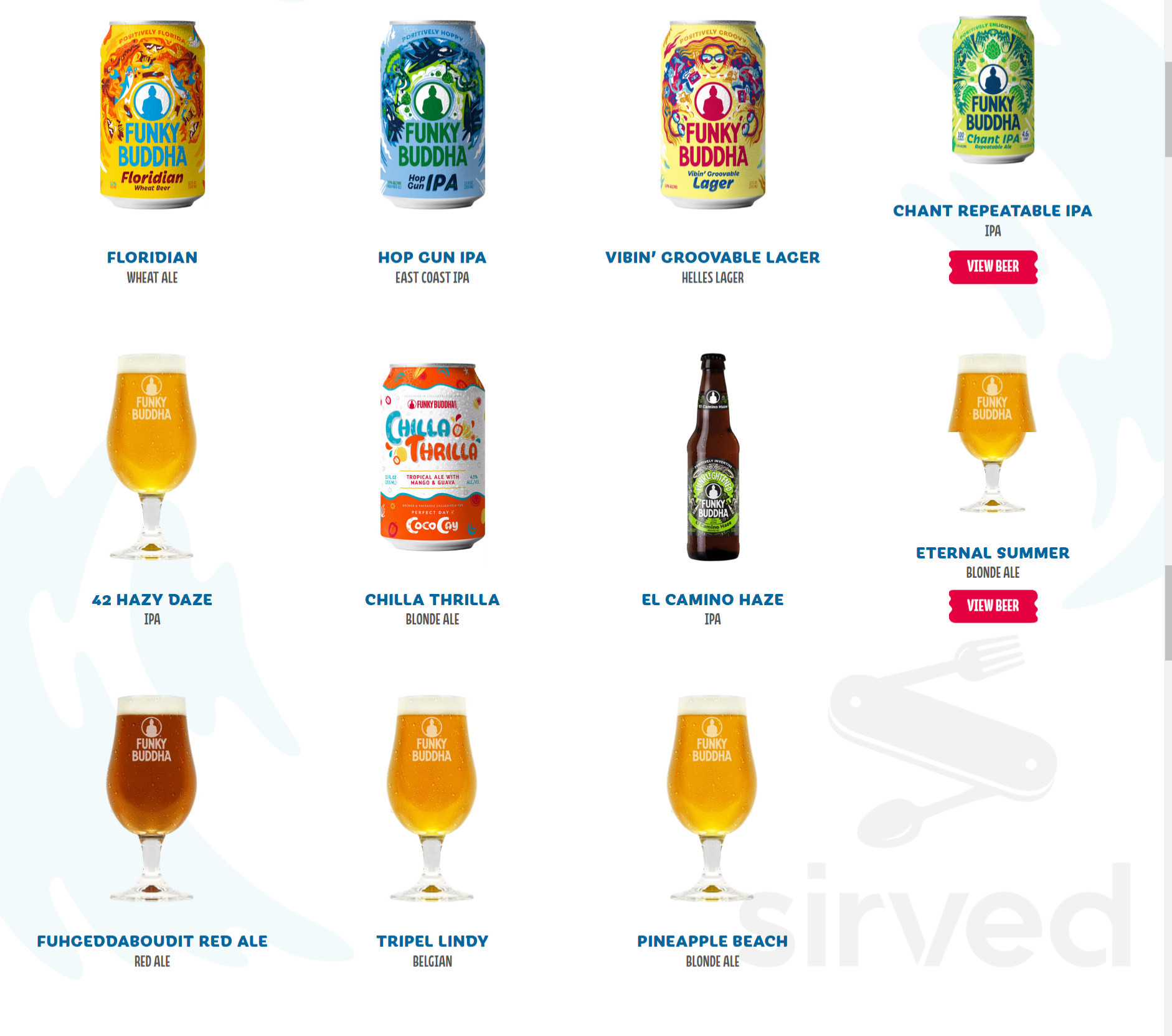 Funky Buddha Brewery menu in Oakland Park, Florida, USA