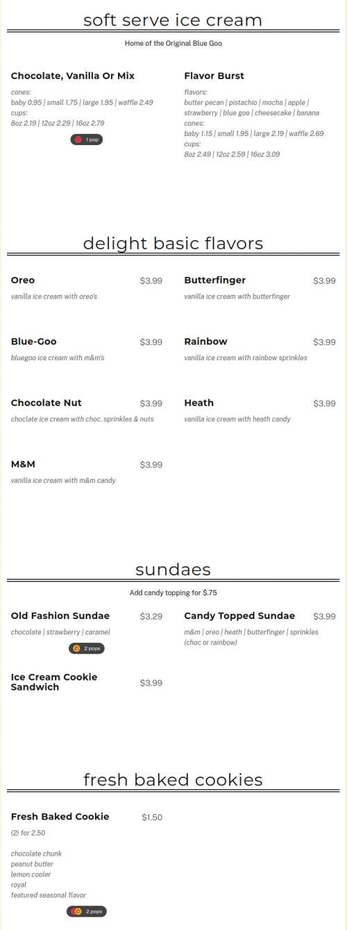 Indian Wells Drive Thru Dairies Inc. menu in Ridgecrest, California, USA