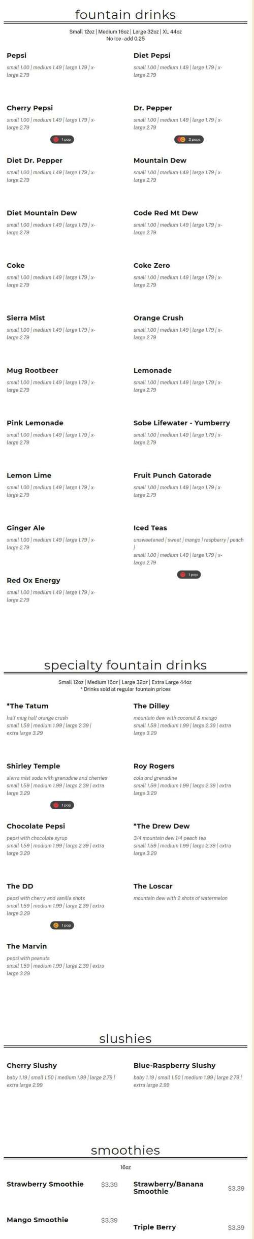 Indian Wells Drive Thru Dairies Inc. menu in Ridgecrest, California, USA