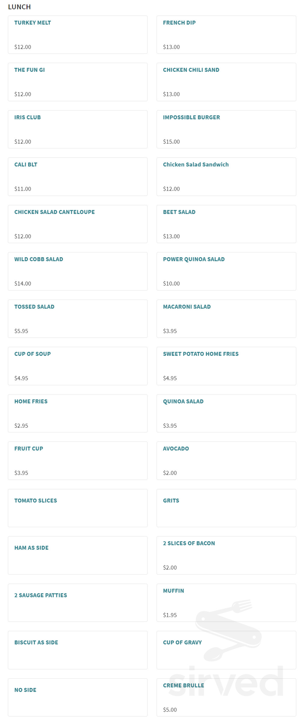 Wild Iris Cafe menu in Dunedin, Florida, USA
