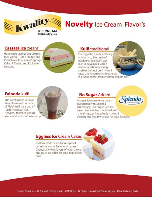 Kwality Ice Cream menu in Sugar Land, Texas, USA