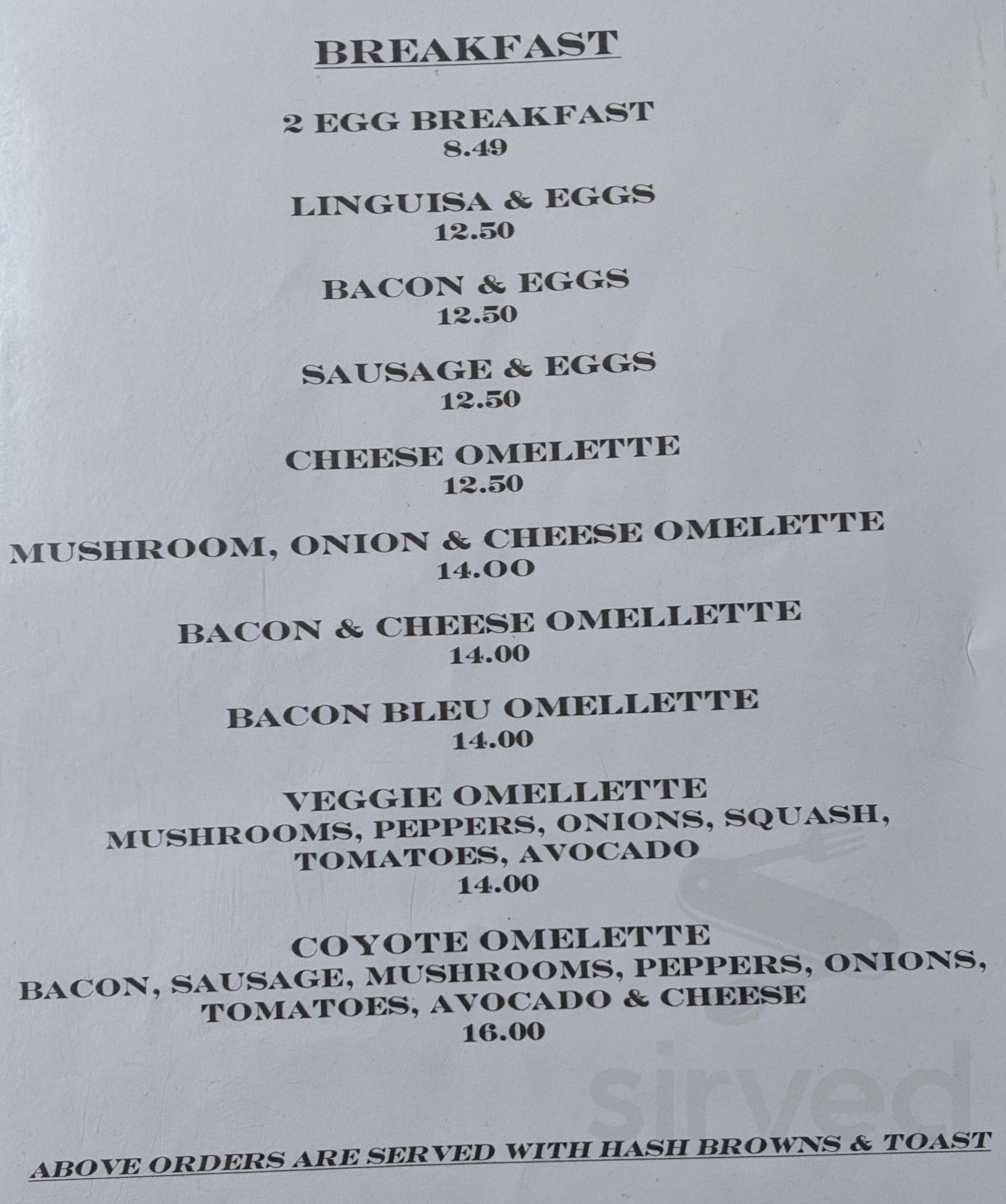 Coyote Creek Kitchen breakfast menu in Downieville, California