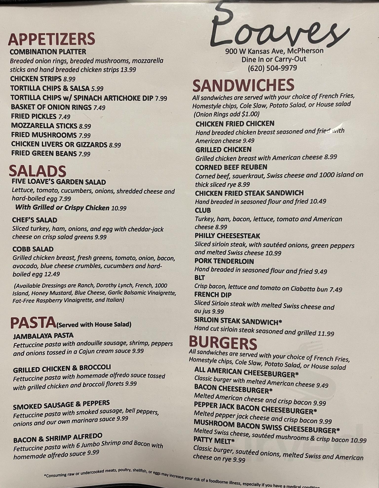 5 Loaves Country Kitchen menus in McPherson, Kansas, United States