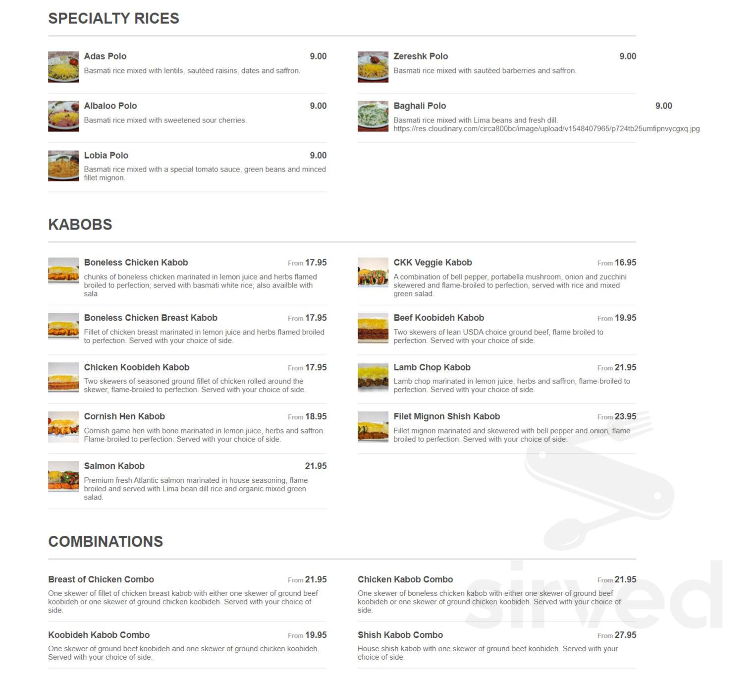 California Kabob Kitchen menu in Los Angeles, California, USA