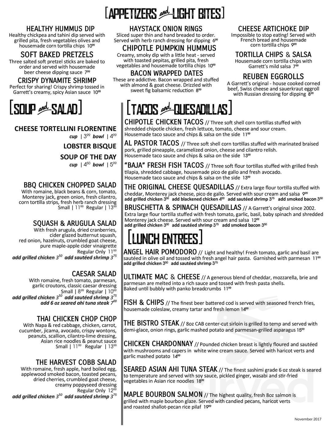 Garrett's Restaurant and Bar menus in Rockford, Illinois, United States