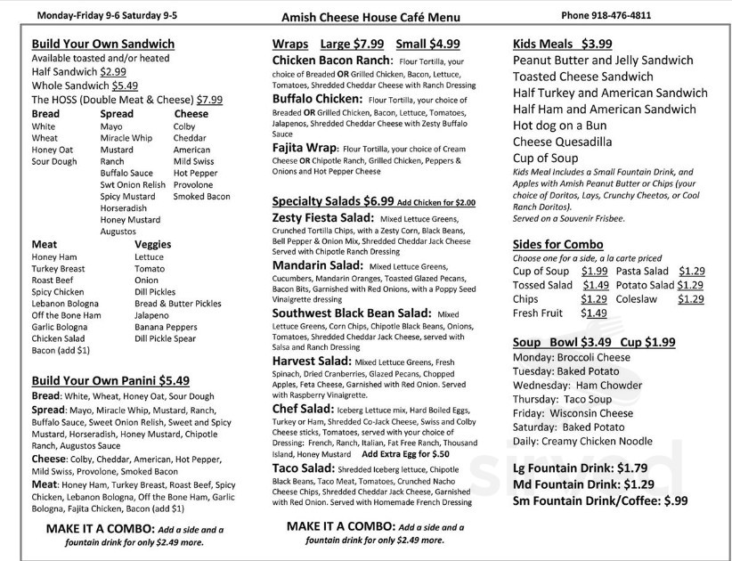 Menu of Amish Cheese House in Chouteau, OK 74337