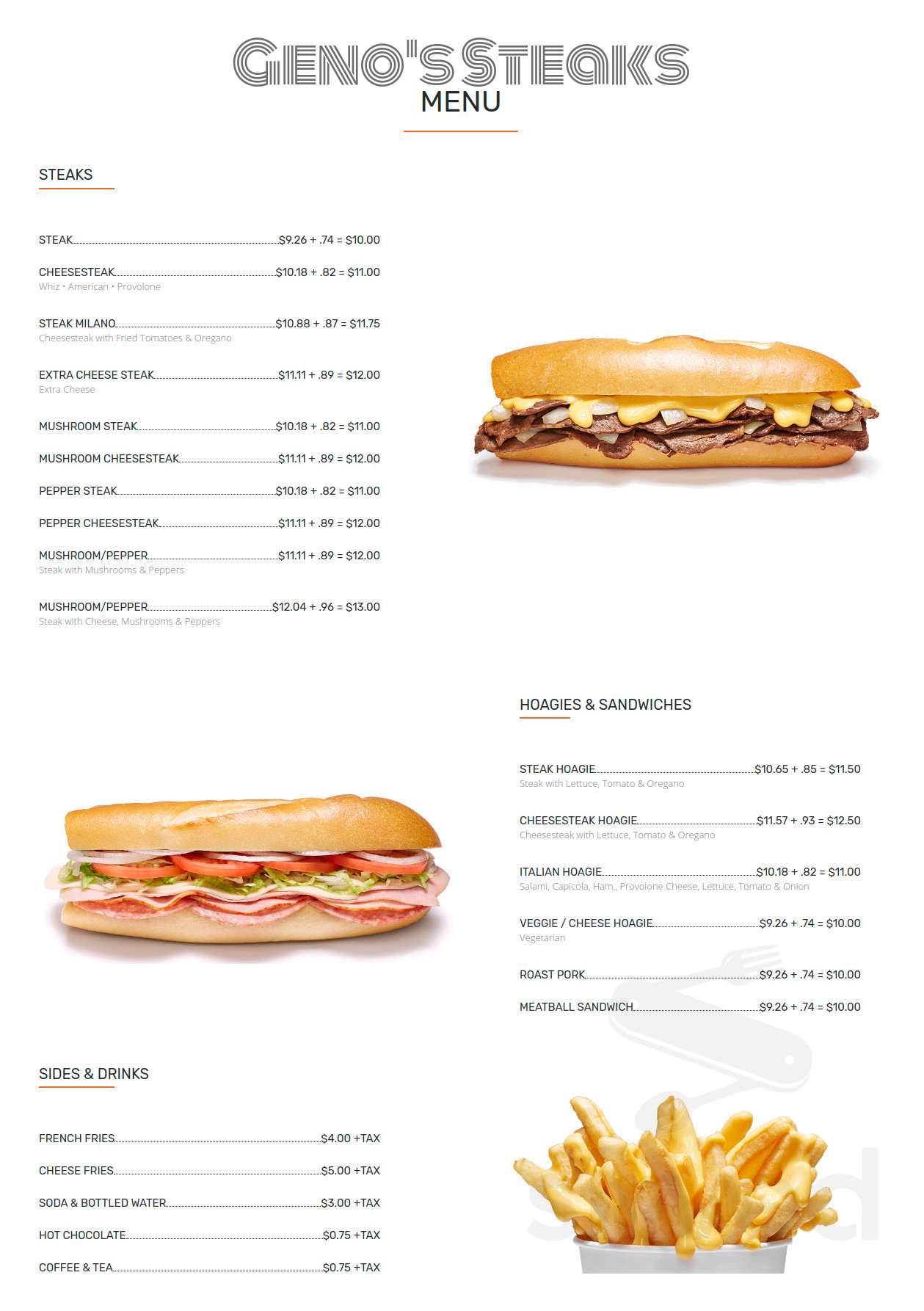 Menu - Philadelphia PA's Geno's Steaks | Sirved