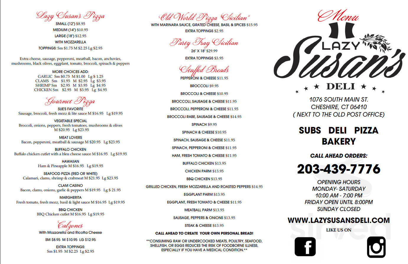 Lazy Susan's Deli menu in Cheshire, Connecticut, USA