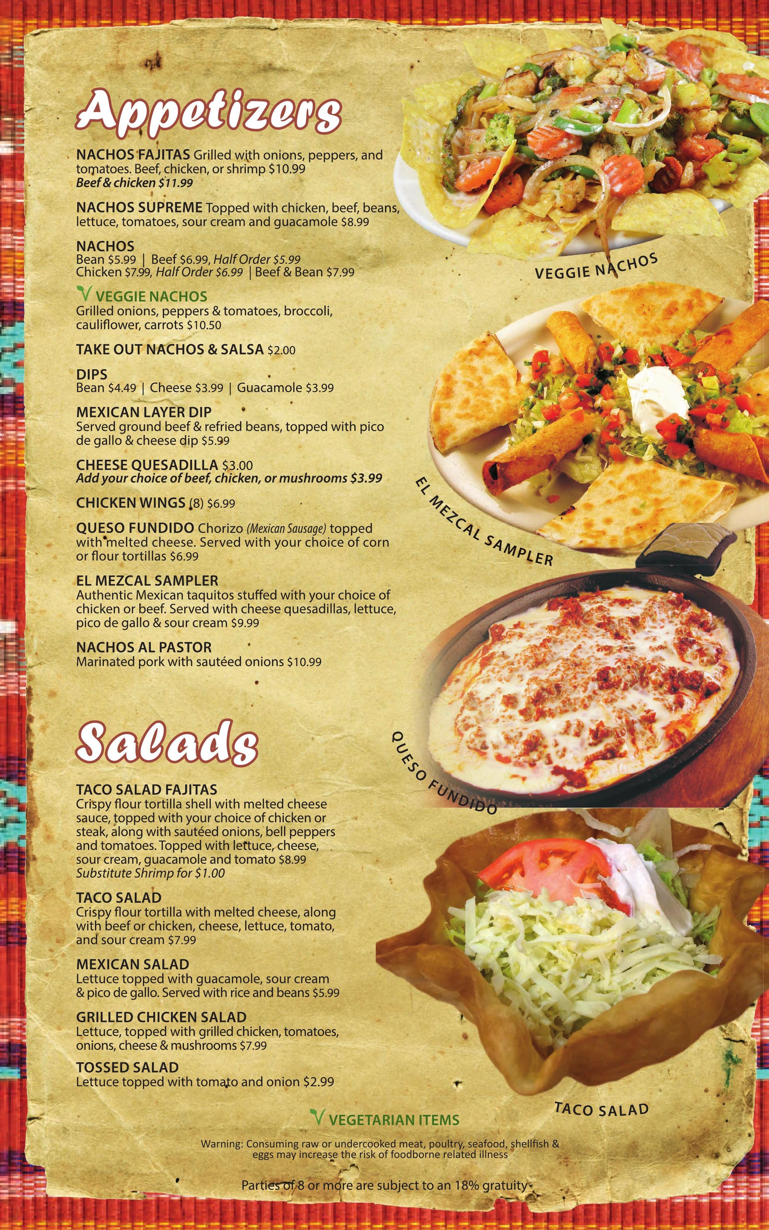El Mezcal Menu In Godfrey Illinois USA