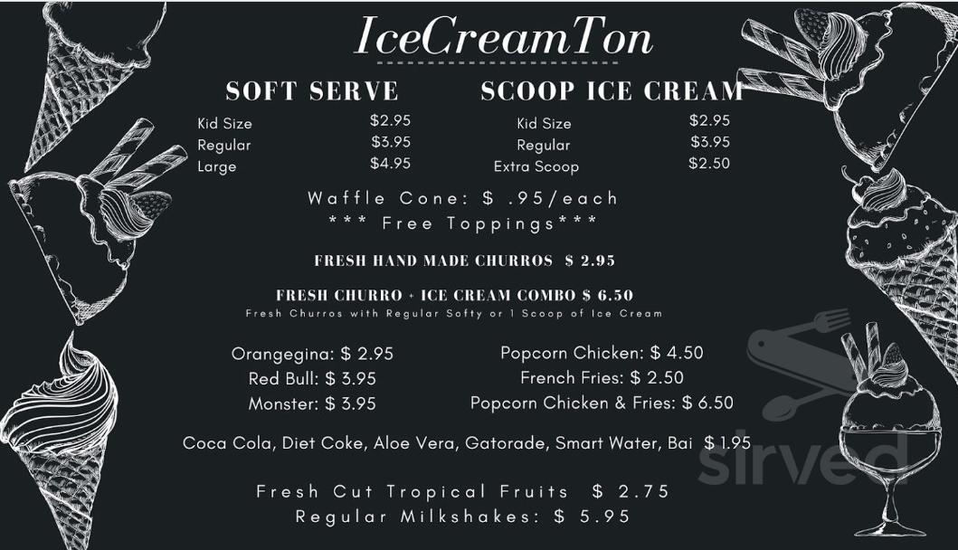 IceCreamTon dessert menu in Huntington Beach, California