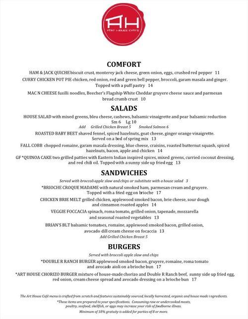 Art House Cafe menu in Washington, USA