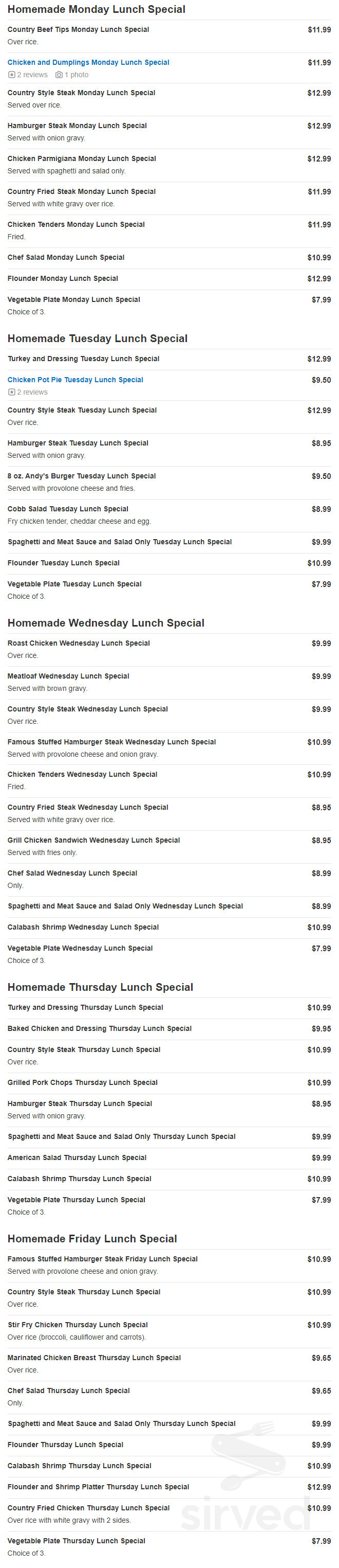 Pressley Park Restaurant menus in Charlotte, North Carolina, United States