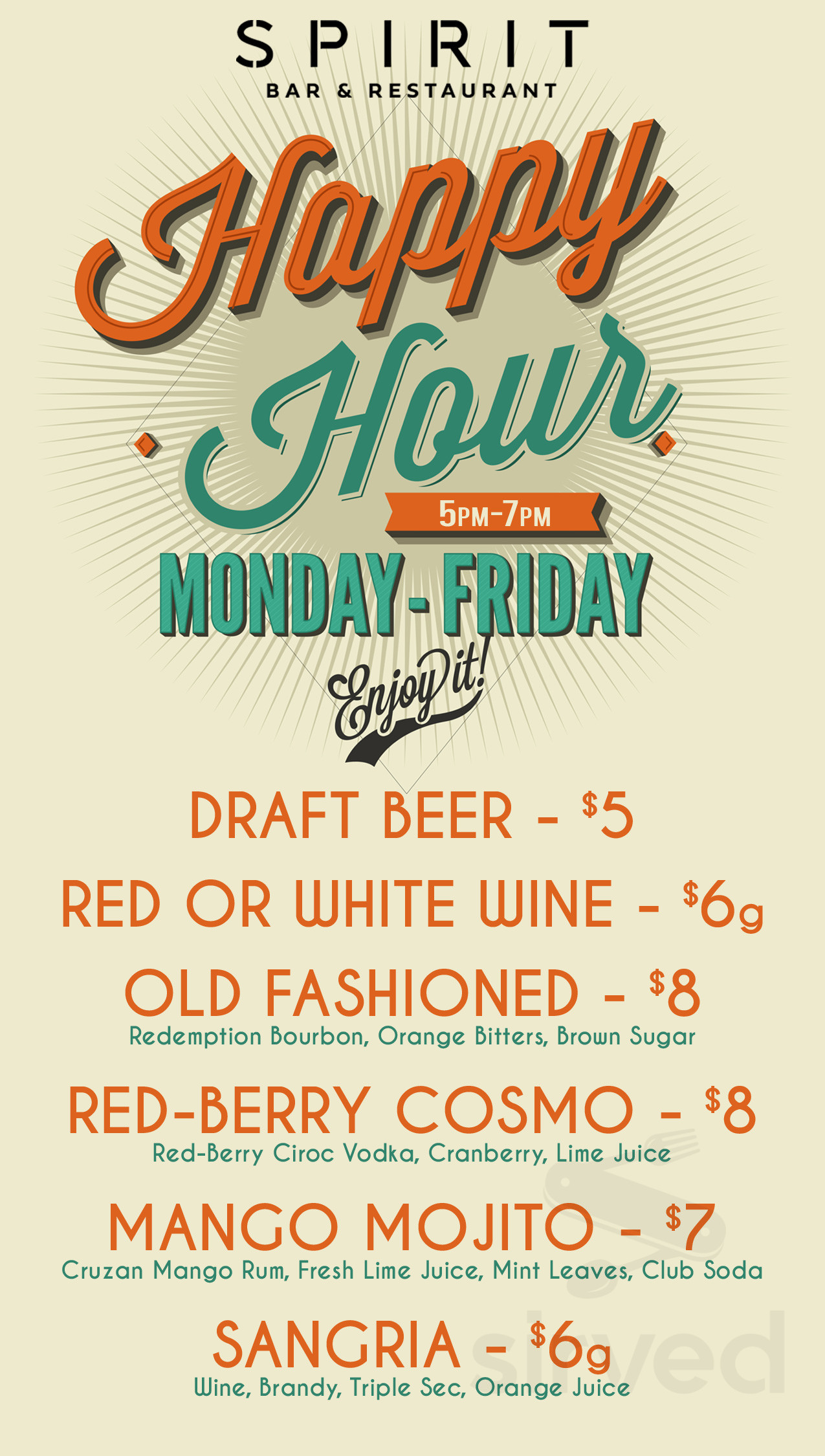 Spirit Bar & Restaurant menus in Edgewater, New Jersey, United States