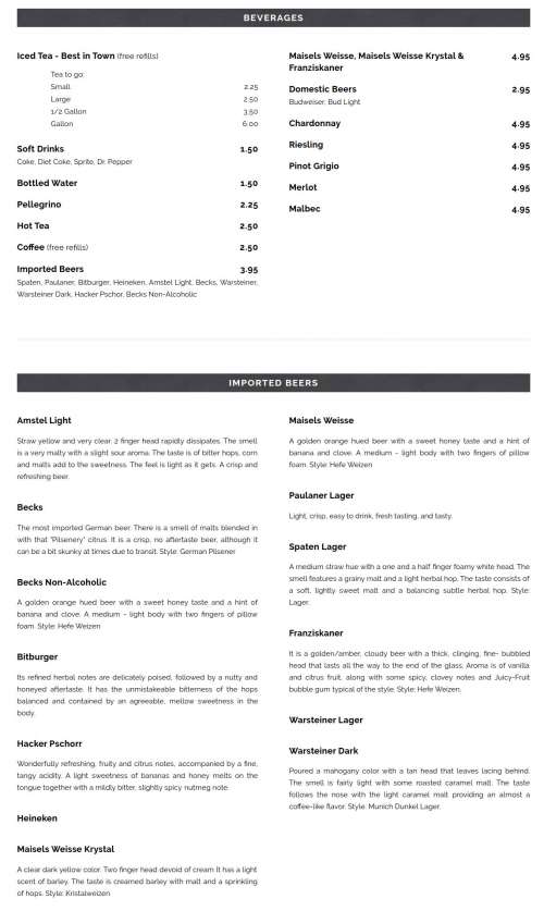 Deli Korner menu in Spartanburg, South Carolina, USA