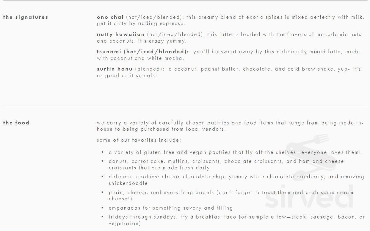 Honu Coffee menu in Newhall, California, USA