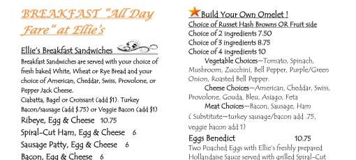 Ellipes Menu Menu for Ellie's Cafe in Chicago, IL | Sirved