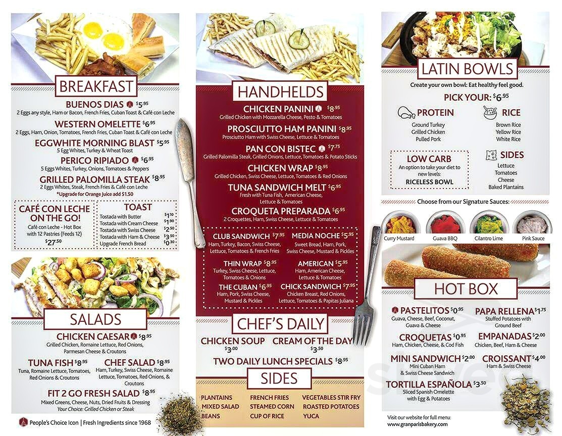 Menu - Miami FL's Gran Paris Bakery | Sirved