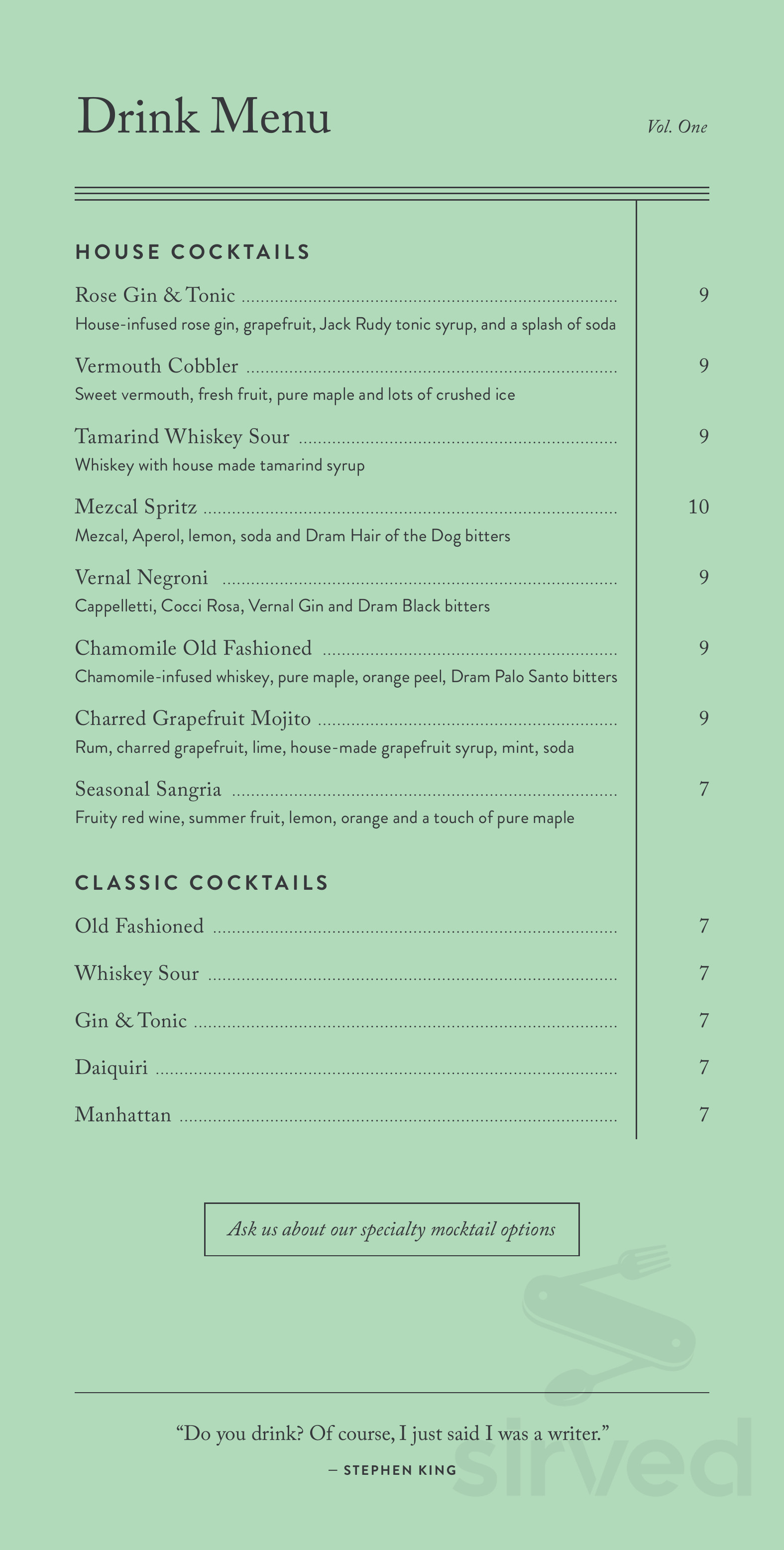 Commonplace Books menu in Oklahoma City, Oklahoma
