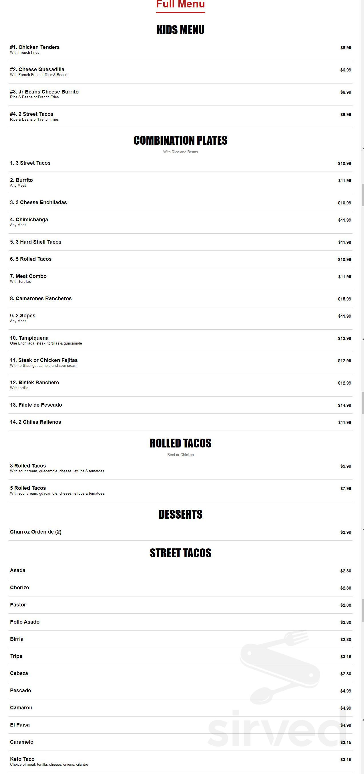 Tacos El Paisa menu in Mesa, Arizona, USA