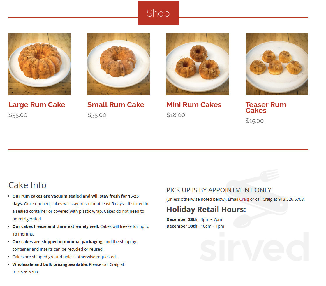 Menu for Jude's Rum Cakes in Lenexa, KS Sirved