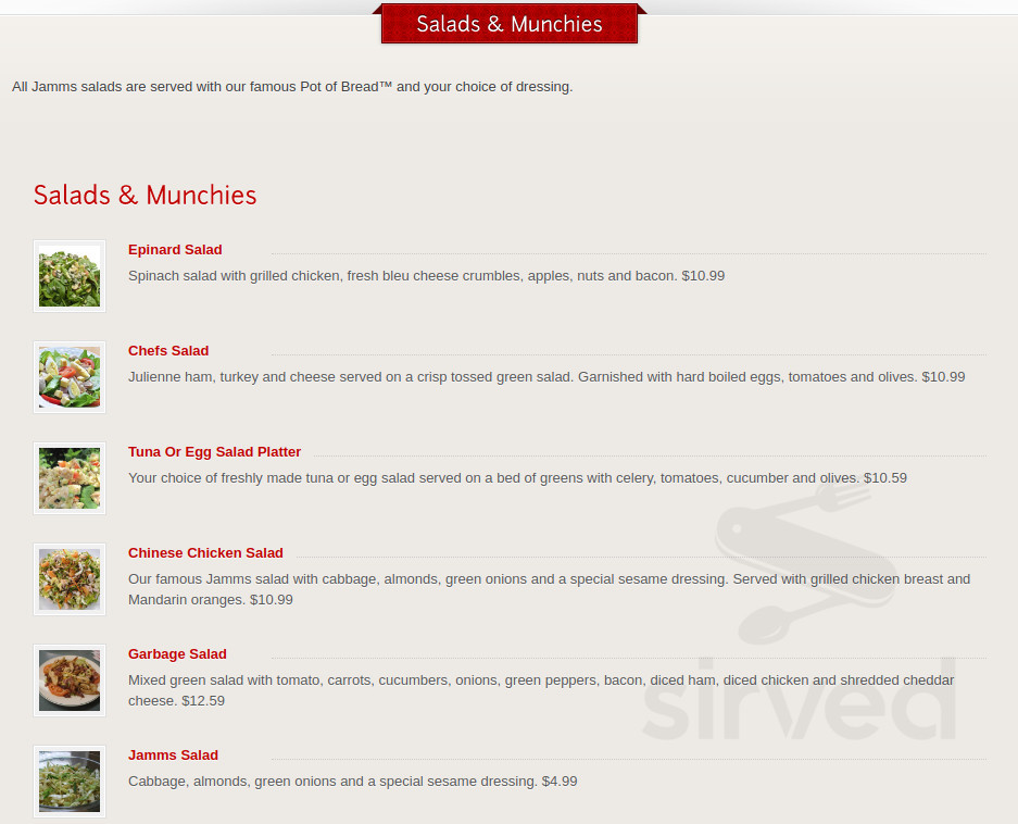 Jamms Restaurant Breakfast and Lunch menu in Las Vegas, Nevada, USA