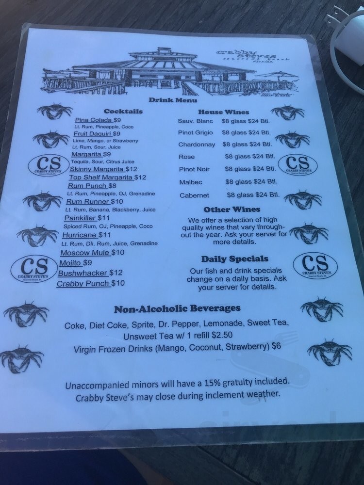 Menu for Crabby Steves Highpointe in Rosemary Beach, FL Sirved